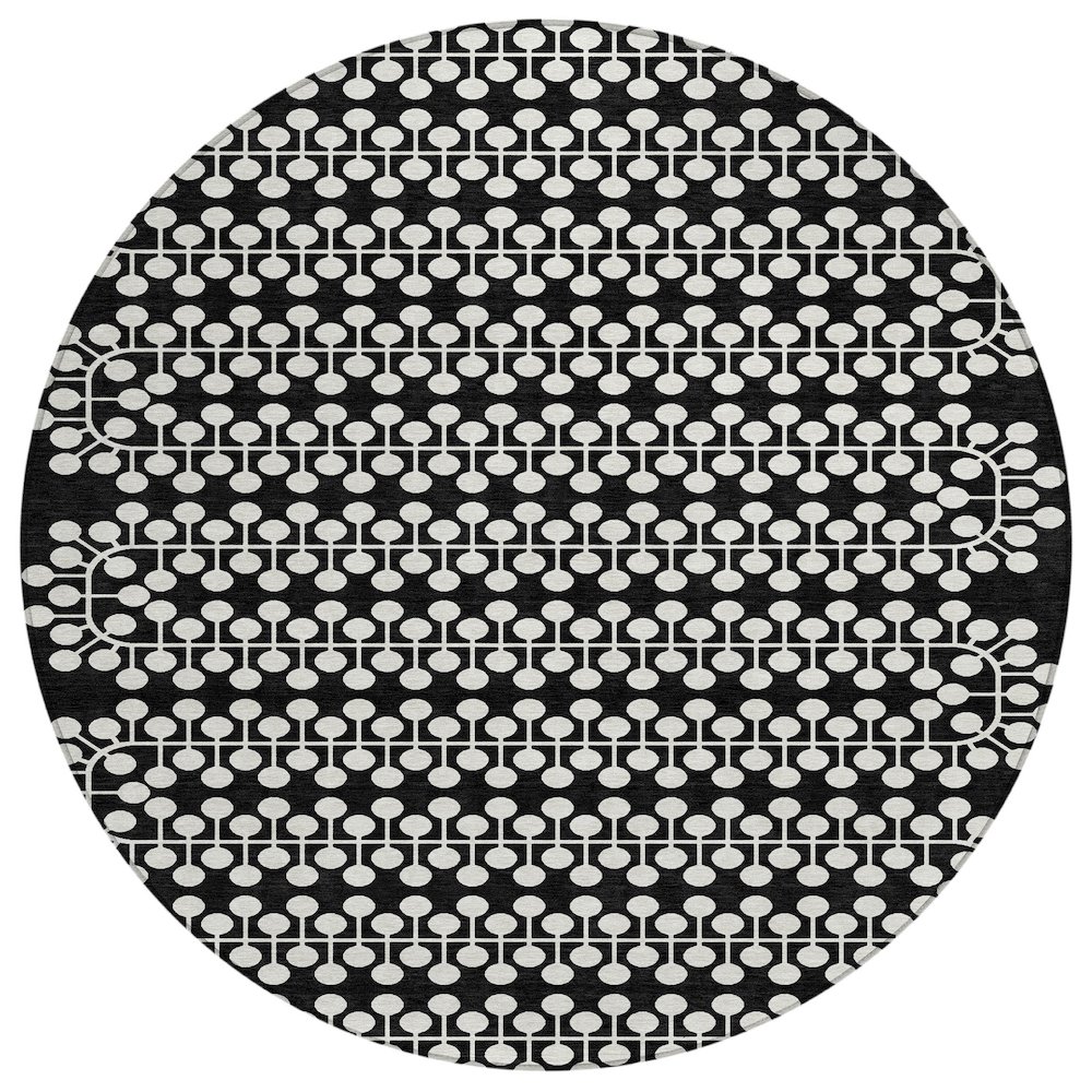 Machine Washable Indoor/Outdoor Chantille ACN2247 Black 8' x 8' Round Rug. Picture 1