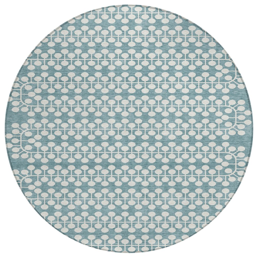 Machine Washable Indoor/Outdoor Chantille ACN2247 Teal 8' x 8' Round Rug. Picture 1
