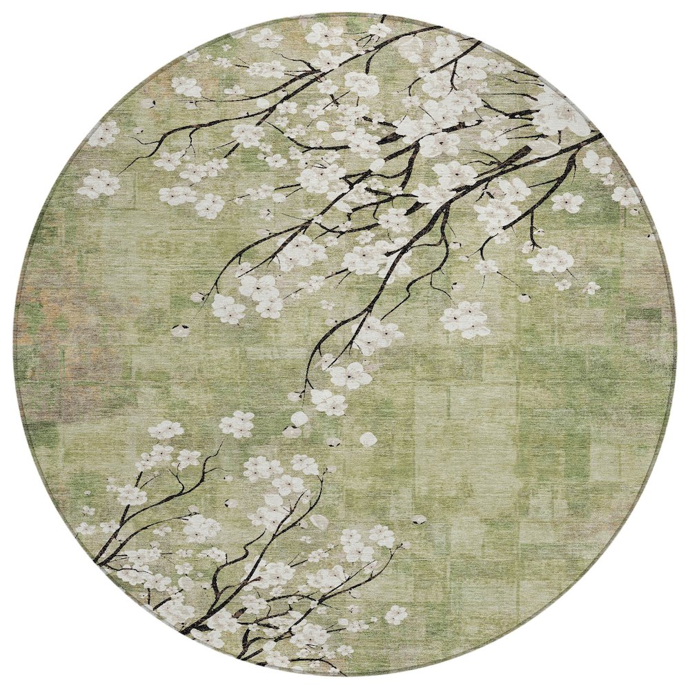 Machine Washable Indoor/Outdoor Chantille ACN2248 Green 8' x 8' Round Rug. Picture 1