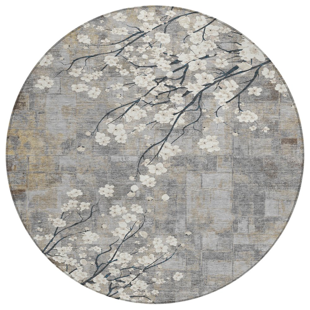 Machine Washable Indoor/Outdoor Chantille ACN2248 Gray 8' x 8' Round Rug. Picture 1