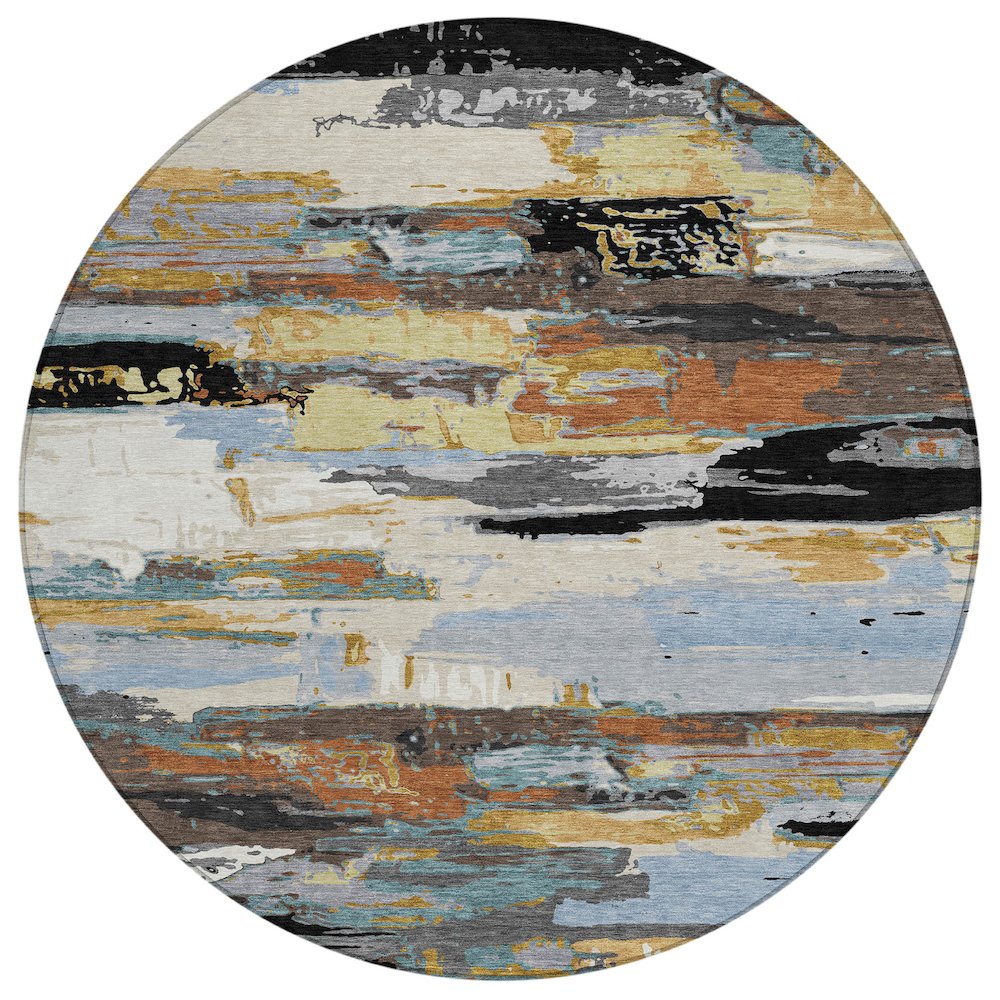 Machine Washable Indoor/Outdoor Chantille ACN2249 Black 8' x 8' Round Rug. Picture 1