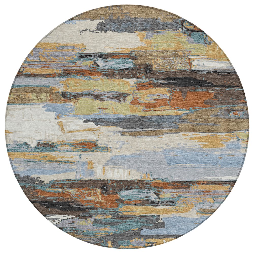Machine Washable Indoor/Outdoor Chantille ACN2249 Brown 8' x 8' Round Rug. Picture 1