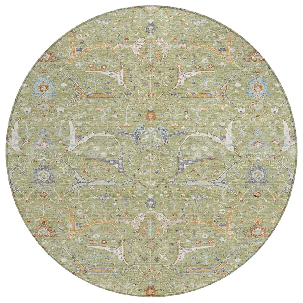 Machine Washable Indoor/Outdoor Chantille ACN2250 Green 8' x 8' Round Rug. Picture 1