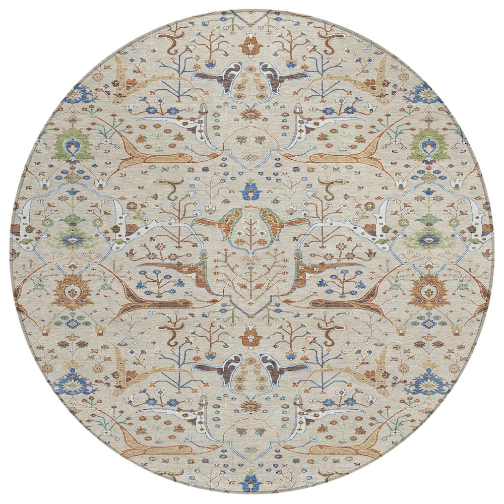 Machine Washable Indoor/Outdoor Chantille ACN2250 Brown 8' x 8' Round Rug. Picture 1