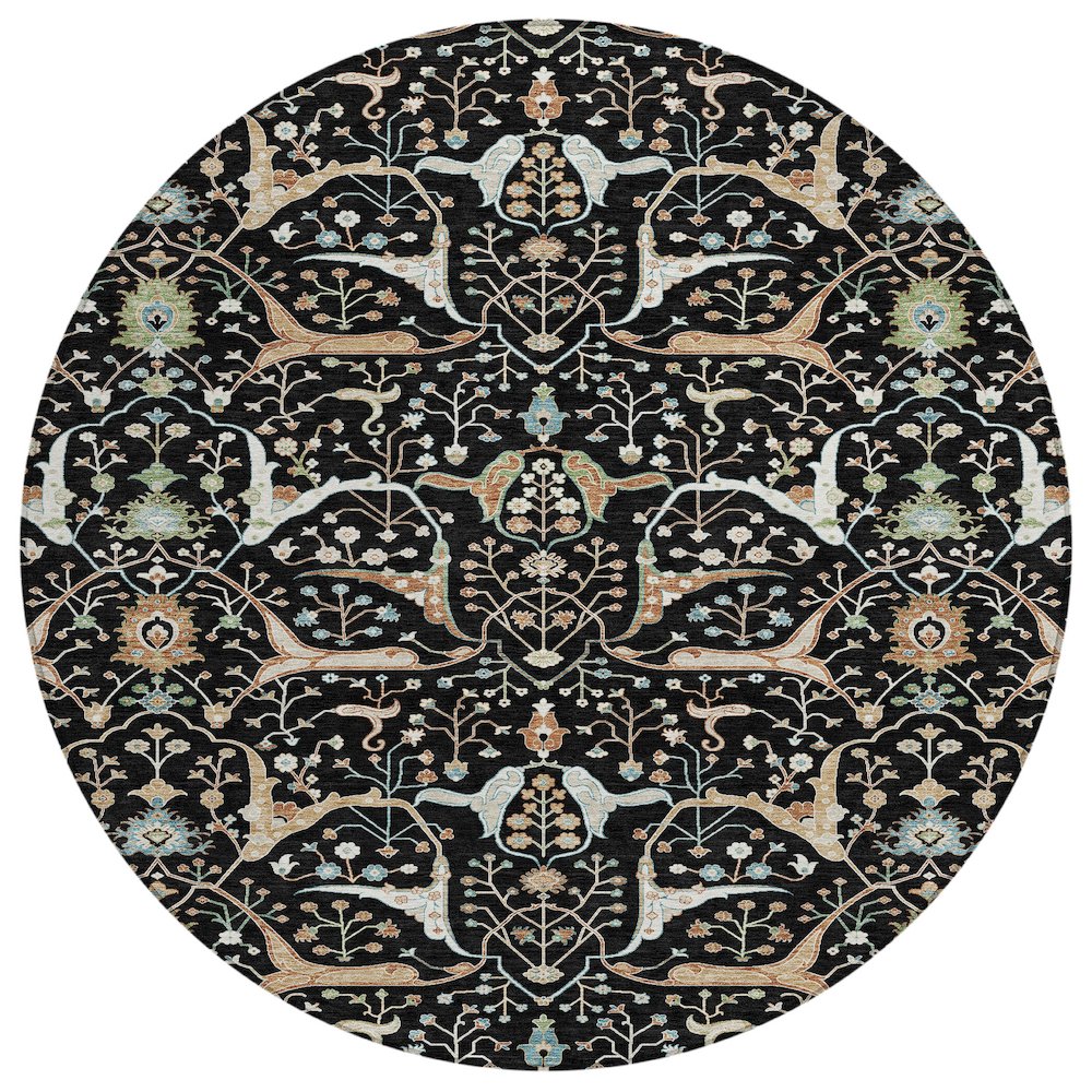 Machine Washable Indoor/Outdoor Chantille ACN2250 Black 8' x 8' Round Rug. Picture 1