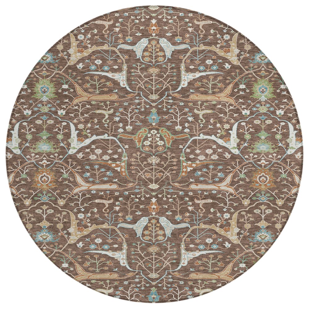 Machine Washable Indoor/Outdoor Chantille ACN2250 Brown 8' x 8' Round Rug. Picture 1