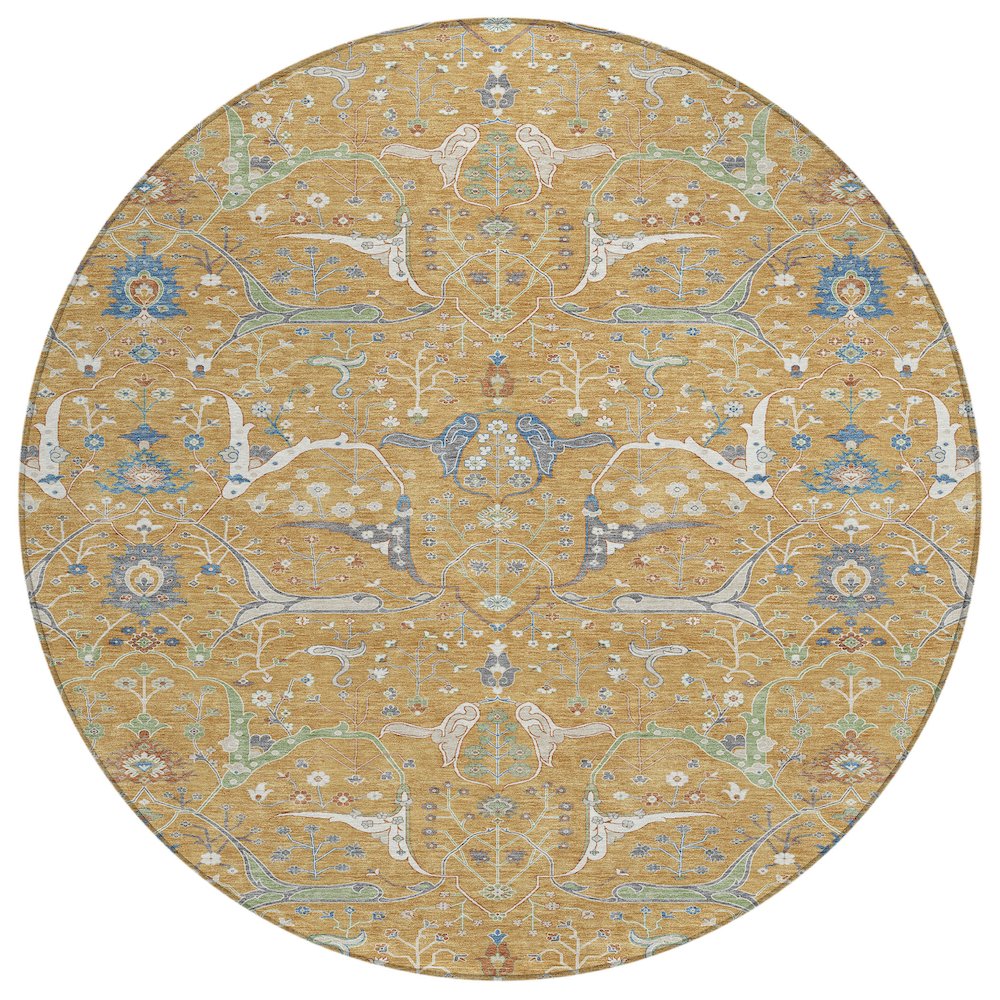 Machine Washable Indoor/Outdoor Chantille ACN2250 Gold 8' x 8' Round Rug. Picture 1