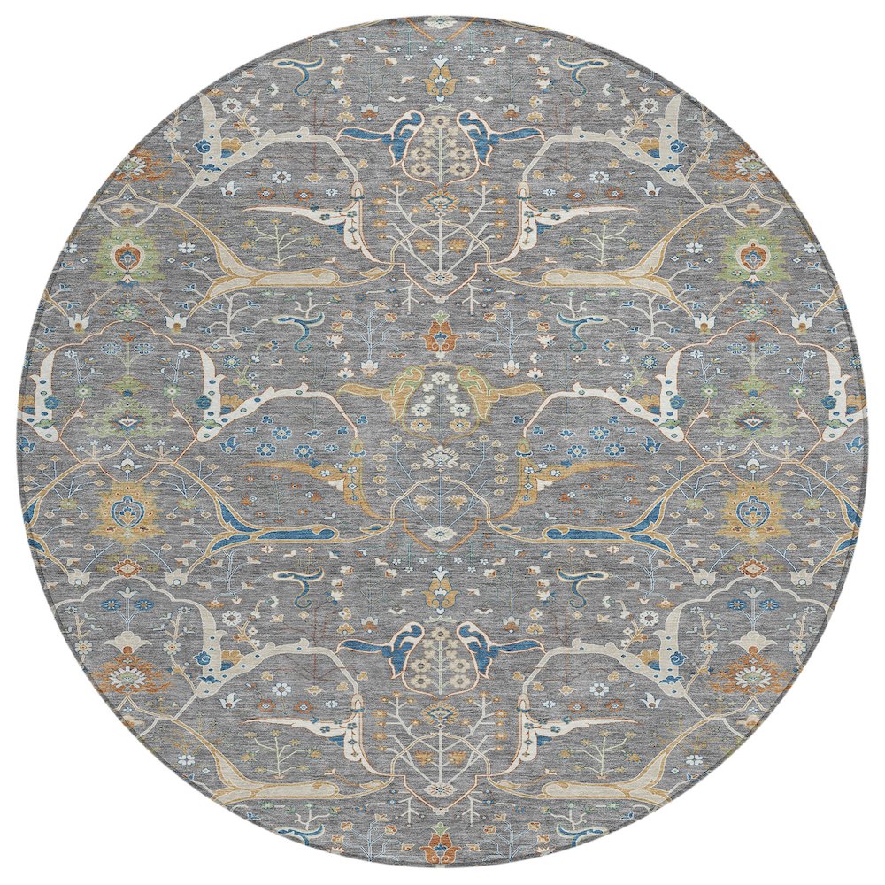 Machine Washable Indoor/Outdoor Chantille ACN2250 Gray 8' x 8' Round Rug. Picture 1