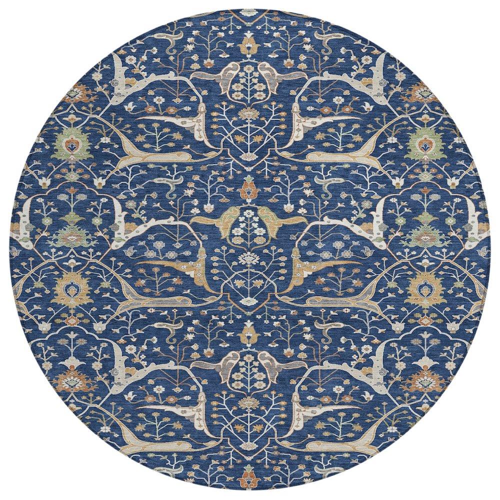 Machine Washable Indoor/Outdoor Chantille ACN2250 Blue 8' x 8' Round Rug. Picture 1