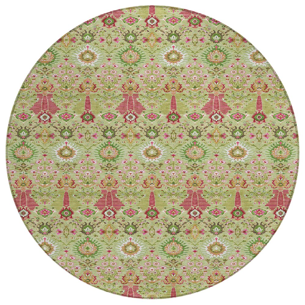 Machine Washable Indoor/Outdoor Chantille ACN2251 Green 8' x 8' Round Rug. Picture 1