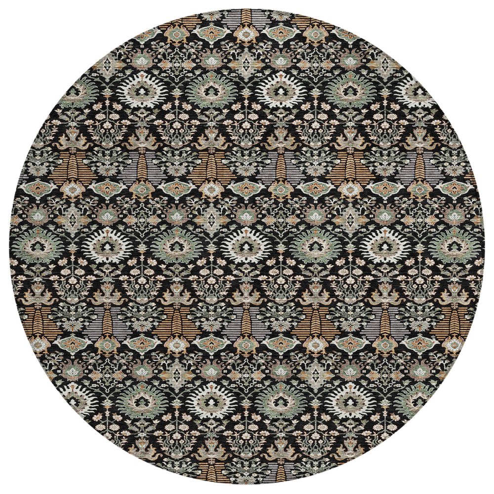 Machine Washable Indoor/Outdoor Chantille ACN2251 Black 8' x 8' Round Rug. Picture 1