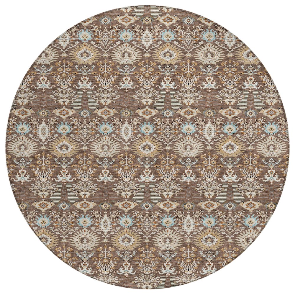 Machine Washable Indoor/Outdoor Chantille ACN2251 Brown 8' x 8' Round Rug. Picture 1