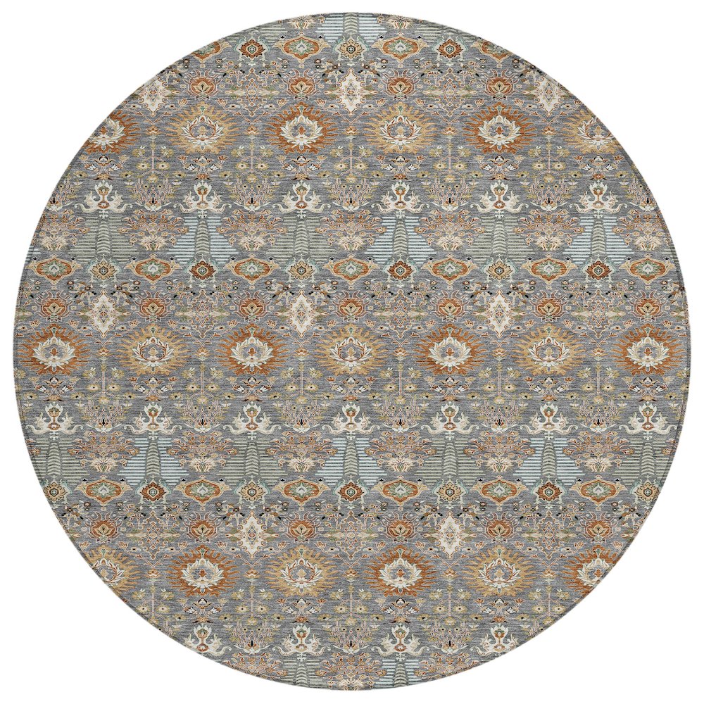 Machine Washable Indoor/Outdoor Chantille ACN2251 Gray 8' x 8' Round Rug. Picture 1