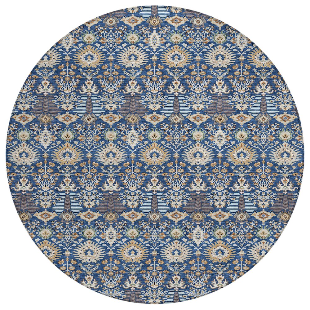 Machine Washable Indoor/Outdoor Chantille ACN2251 Blue 8' x 8' Round Rug. Picture 1