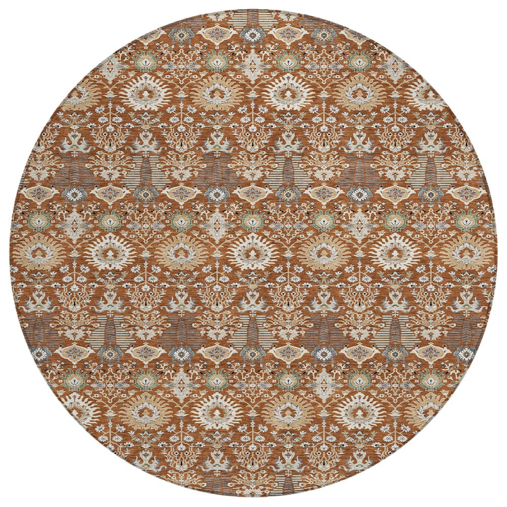 Machine Washable Indoor/Outdoor Chantille ACN2251 Orange 8' x 8' Round Rug. Picture 1