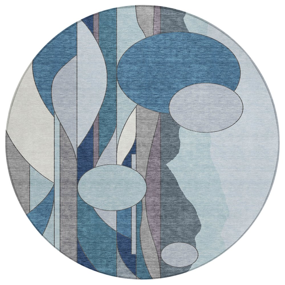 Machine Washable Indoor/Outdoor Chantille ACN2252 Blue 8' x 8' Round Rug. Picture 1