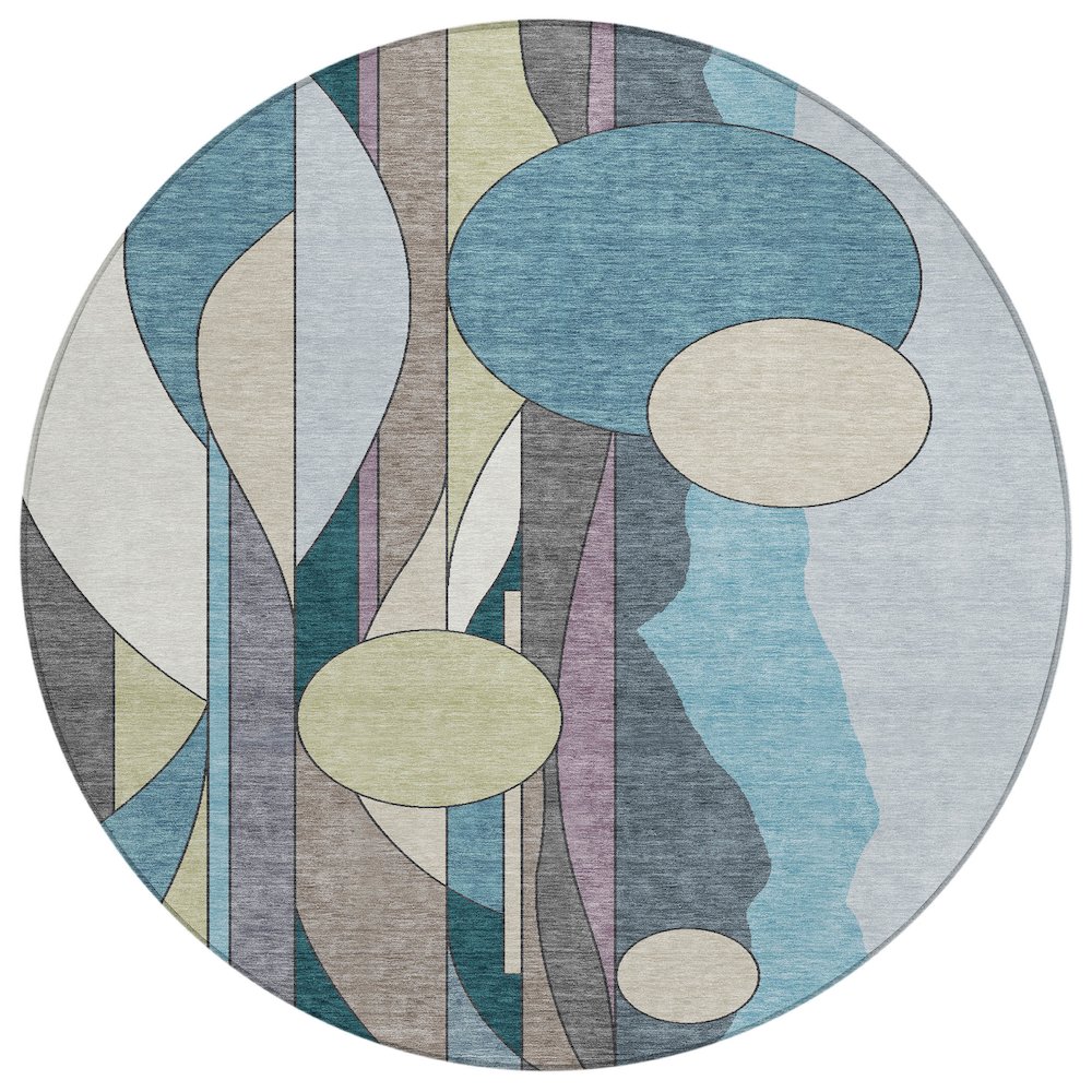 Machine Washable Indoor/Outdoor Chantille ACN2252 Teal 8' x 8' Round Rug. Picture 1