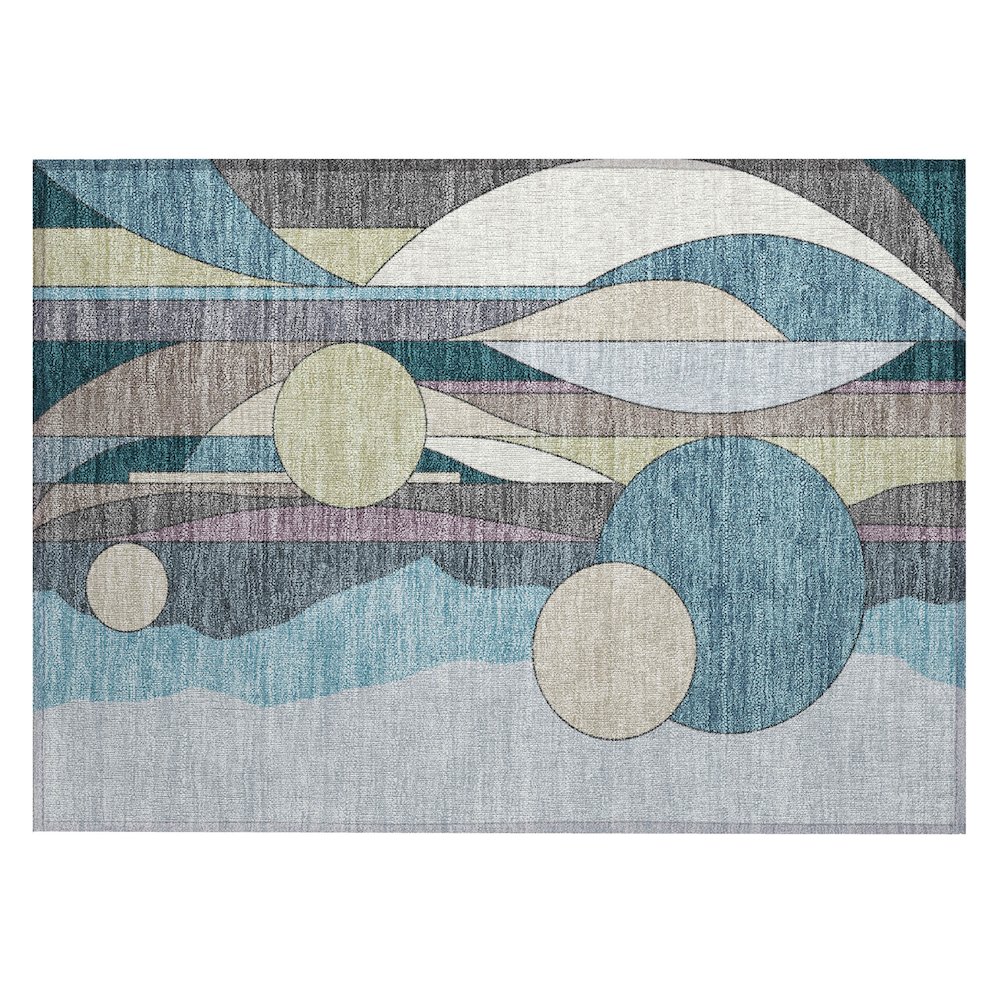 Machine Washable Indoor/Outdoor Chantille ACN2252 Teal 1'8" x 2'6" Rug. Picture 1