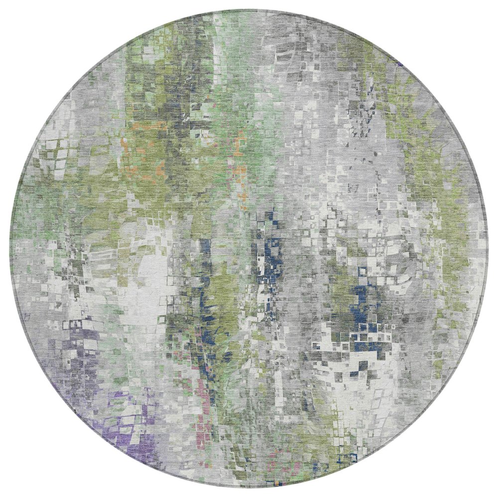 Machine Washable Indoor/Outdoor Chantille ACN2254 Green 8' x 8' Round Rug. Picture 1