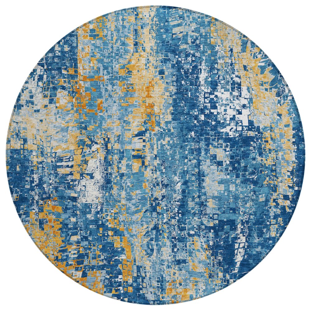 Machine Washable Indoor/Outdoor Chantille ACN2254 Blue 8' x 8' Round Rug. Picture 1