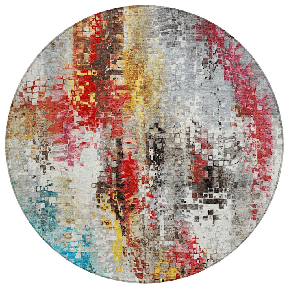 Machine Washable Indoor/Outdoor Chantille ACN2254 Gray 8' x 8' Round Rug. Picture 1