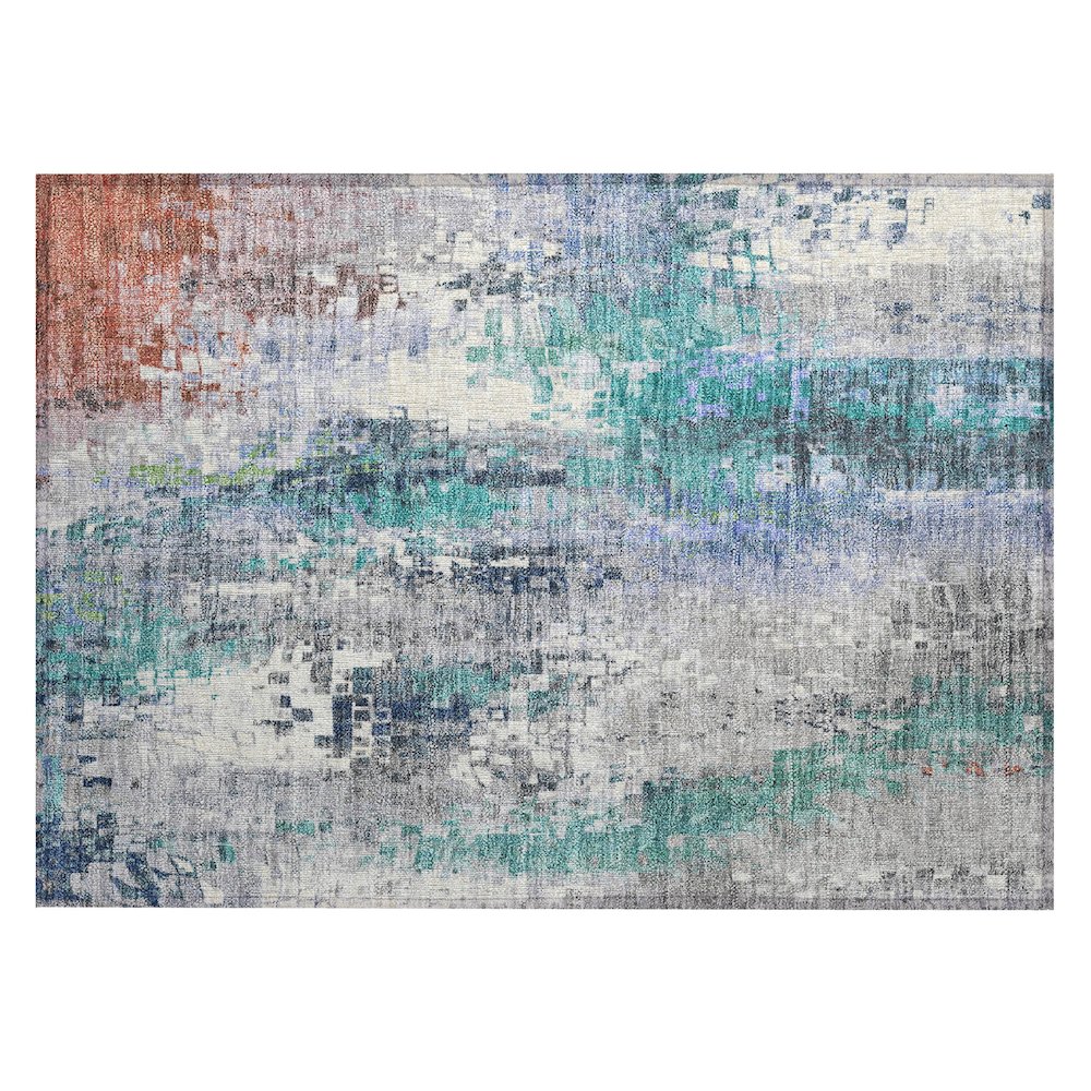 Machine Washable Indoor/Outdoor Chantille ACN2254 Teal 1'8" x 2'6" Rug. Picture 1