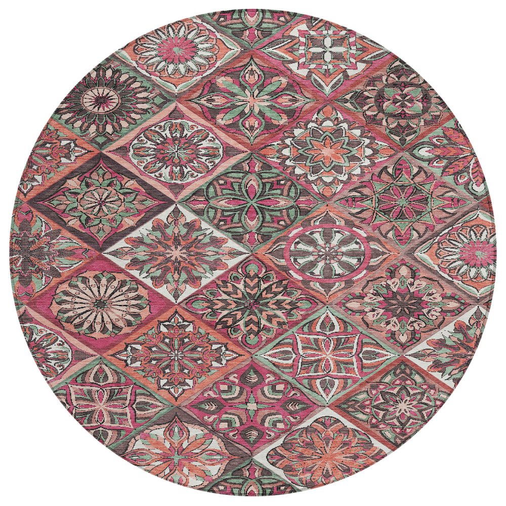 Machine Washable Indoor/Outdoor Chantille ACN2256 Pink 8' x 8' Round Rug. Picture 1