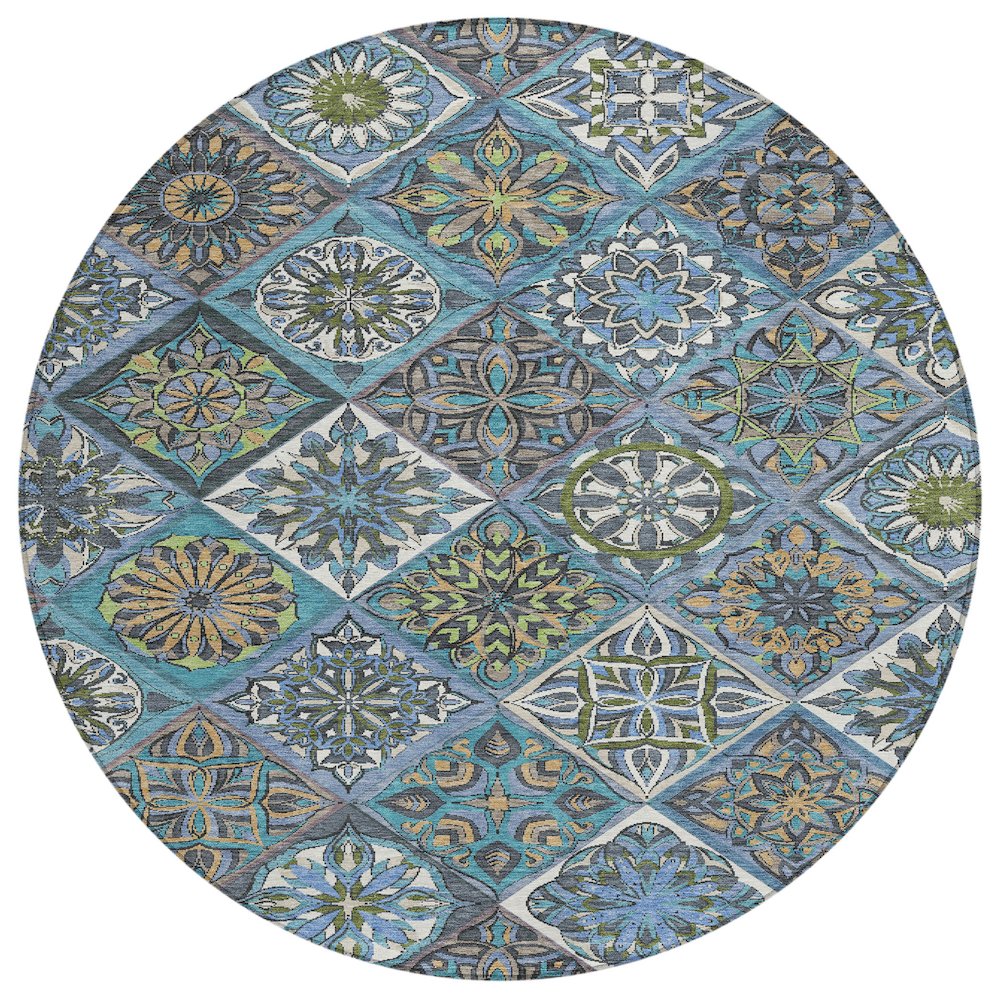 Machine Washable Indoor/Outdoor Chantille ACN2256 Blue 8' x 8' Round Rug. Picture 1