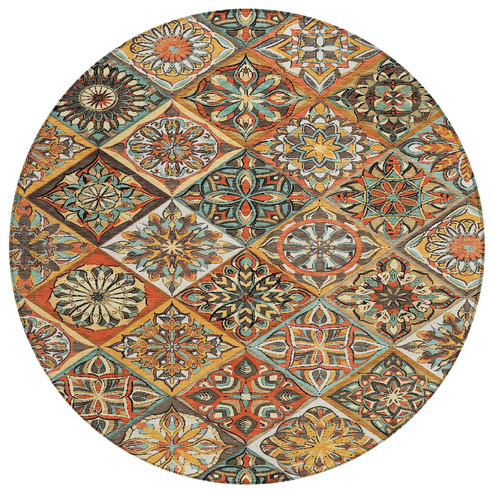 Machine Washable Indoor/Outdoor Chantille ACN2256 Gold 8' x 8' Round Rug. Picture 1