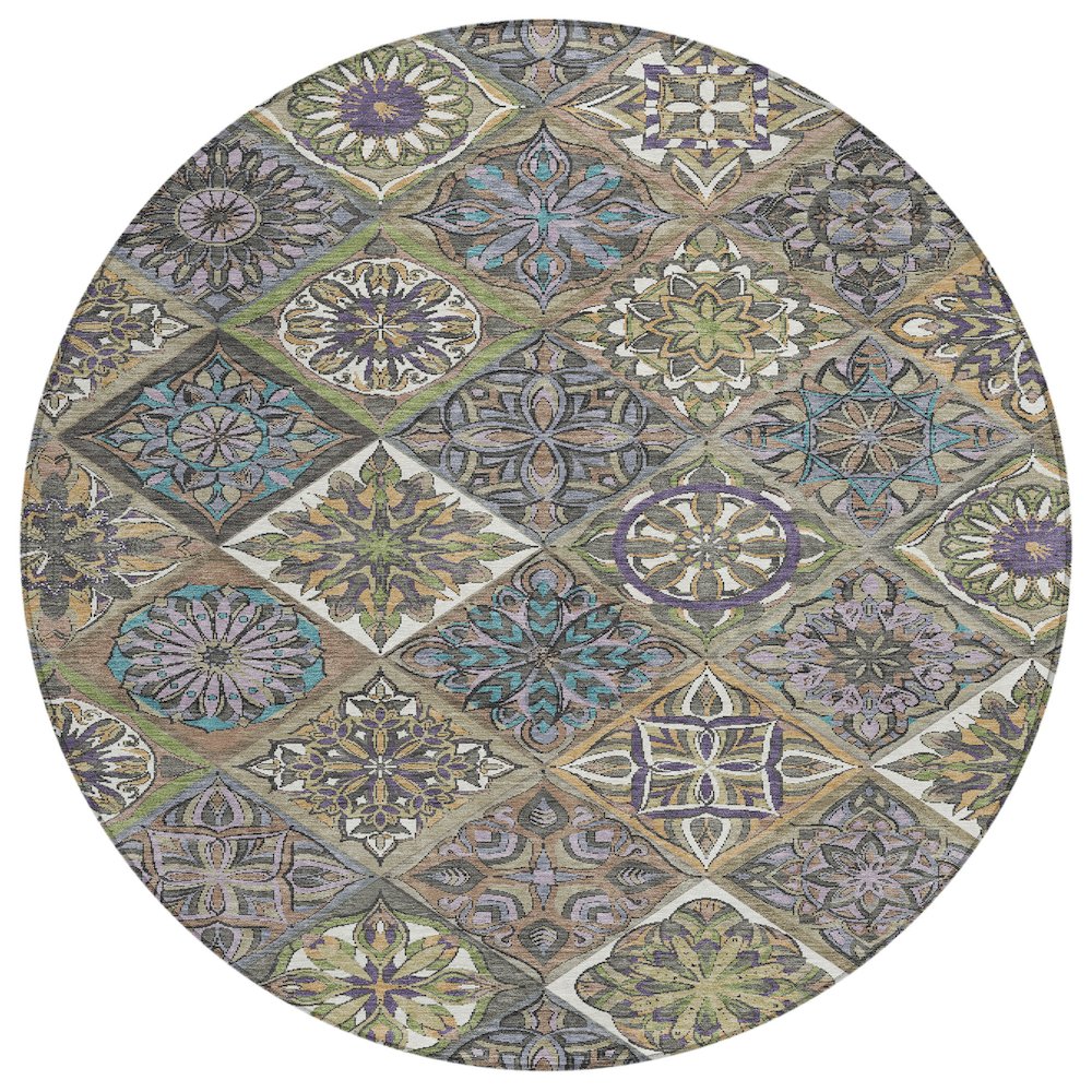 Machine Washable Indoor/Outdoor Chantille ACN2256 Brown 8' x 8' Round Rug. Picture 1