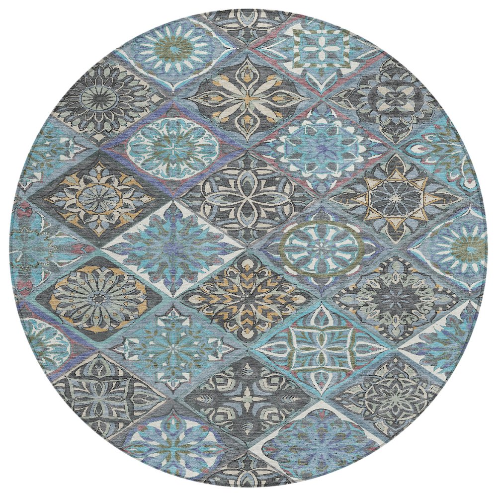 Machine Washable Indoor/Outdoor Chantille ACN2256 Teal 8' x 8' Round Rug. Picture 1