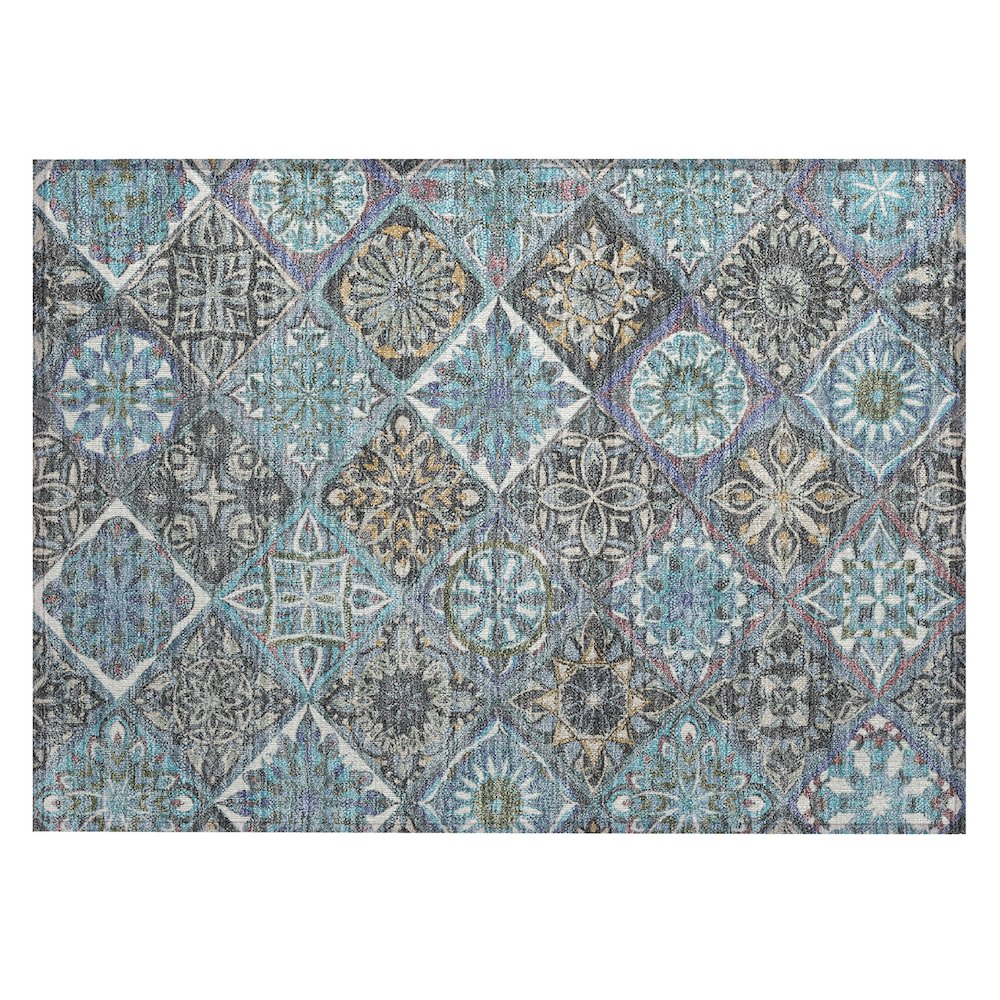 Machine Washable Indoor/Outdoor Chantille ACN2256 Teal 1'8" x 2'6" Rug. Picture 1