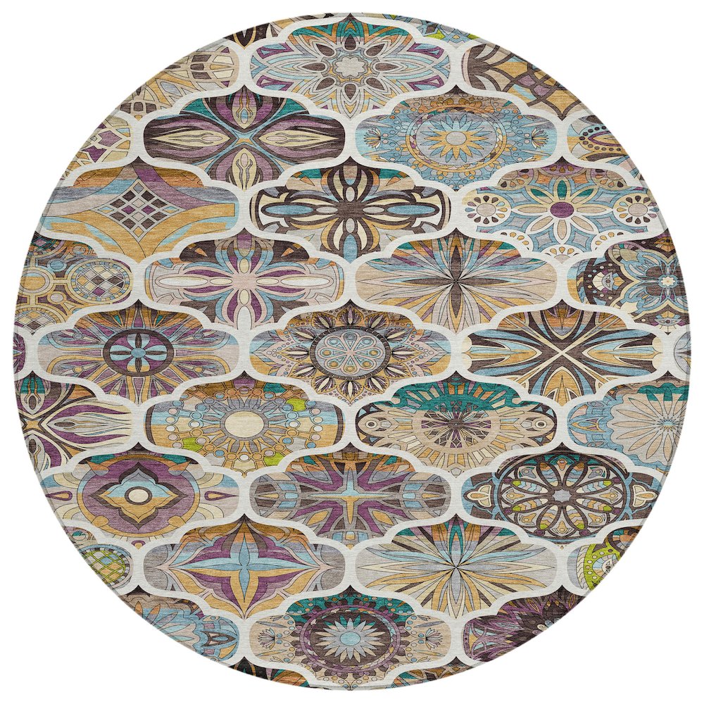 Machine Washable Indoor/Outdoor Chantille ACN2257 Brown 8' x 8' Round Rug. Picture 1