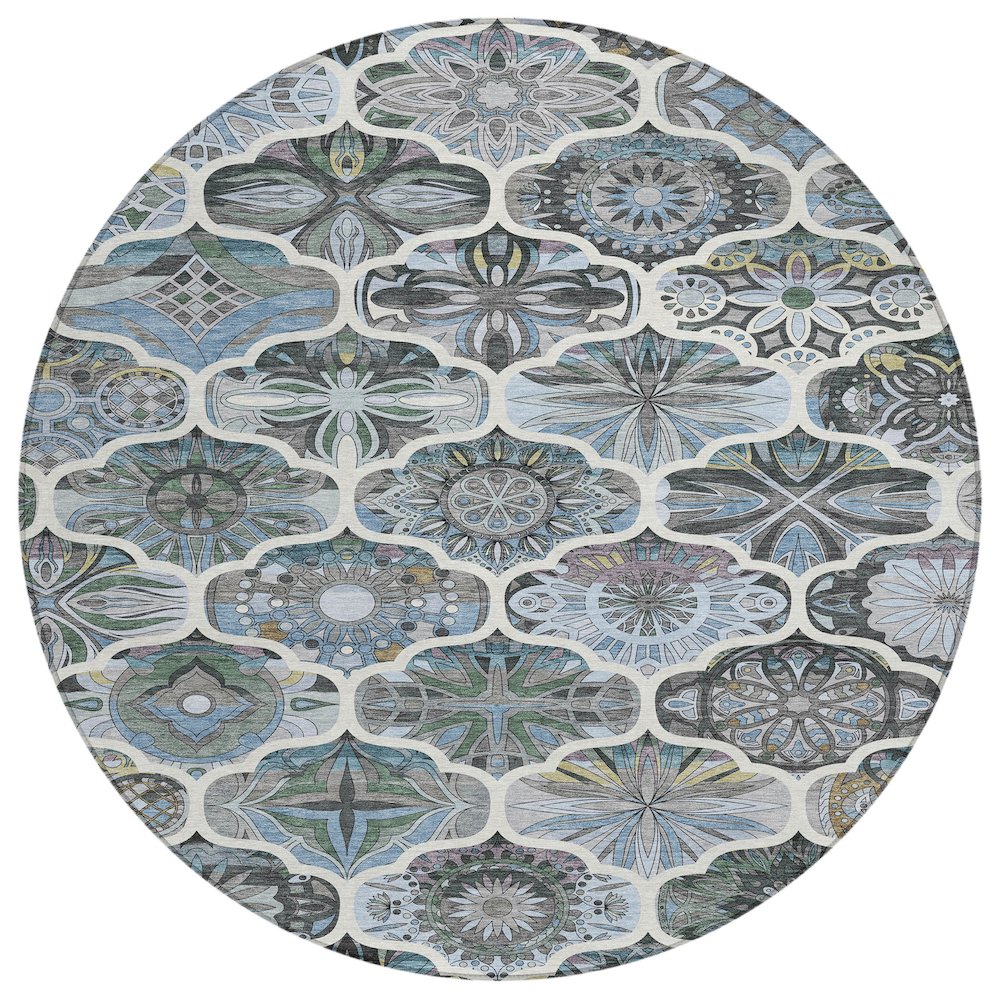 Machine Washable Indoor/Outdoor Chantille ACN2257 Blue 8' x 8' Round Rug. Picture 1