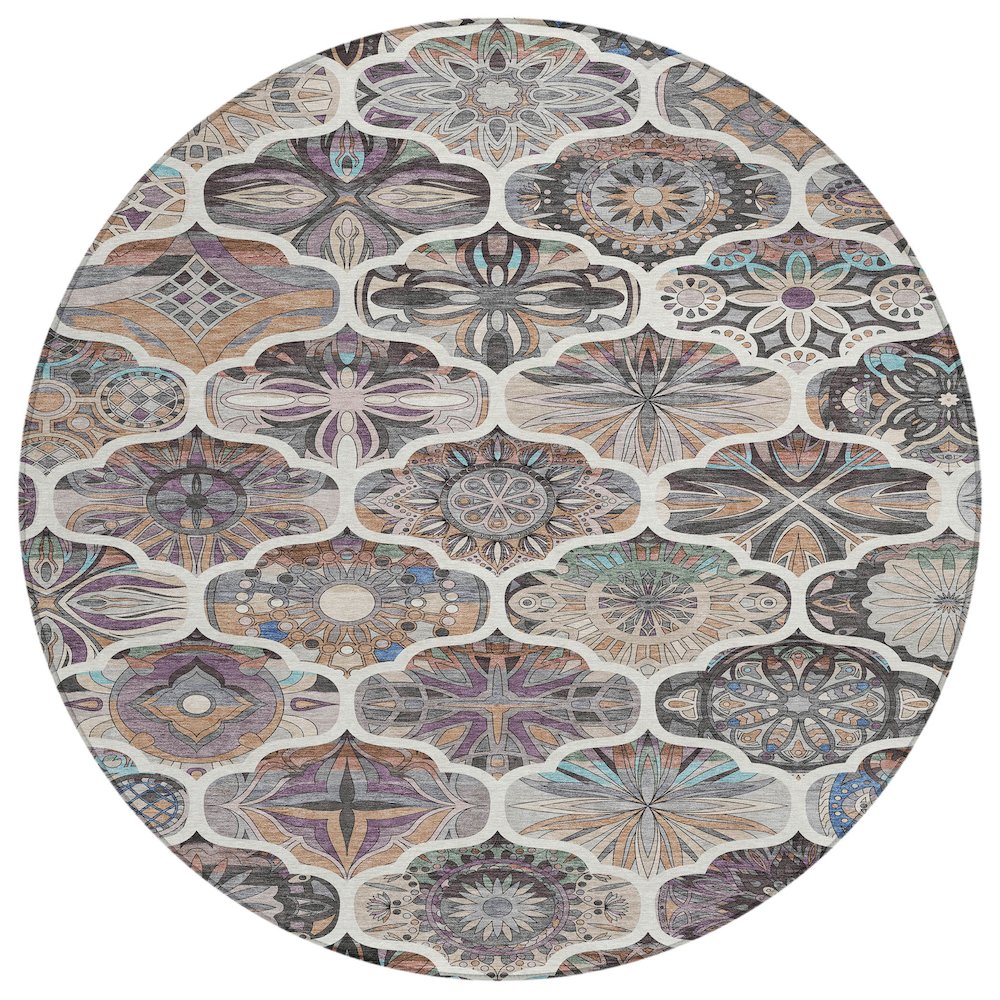 Machine Washable Indoor/Outdoor Chantille ACN2257 Gray 8' x 8' Round Rug. Picture 1