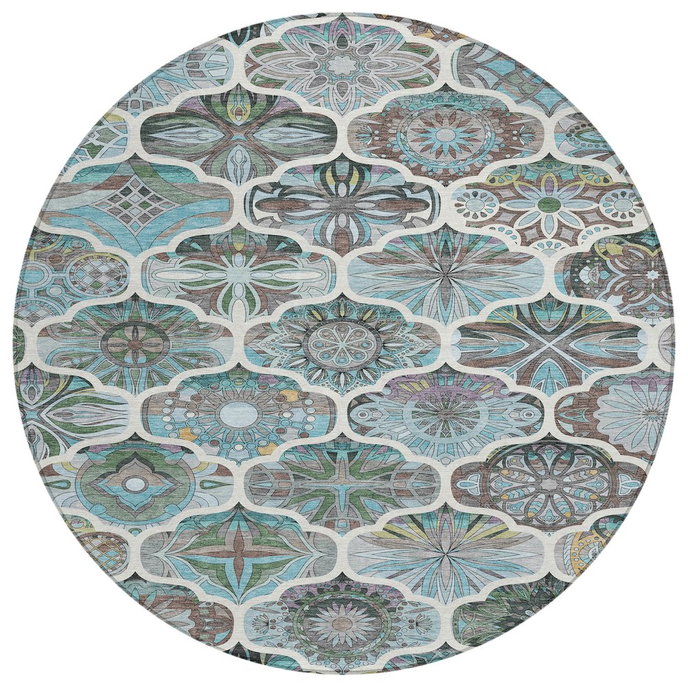 Machine Washable Indoor/Outdoor Chantille ACN2257 Teal 8' x 8' Round Rug. Picture 1