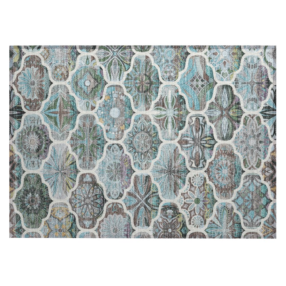 Machine Washable Indoor/Outdoor Chantille ACN2257 Teal 1'8" x 2'6" Rug. Picture 1
