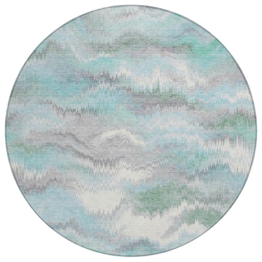 Machine Washable Indoor/Outdoor Chantille ACN2258 Teal 8' x 8' Round Rug. Picture 1