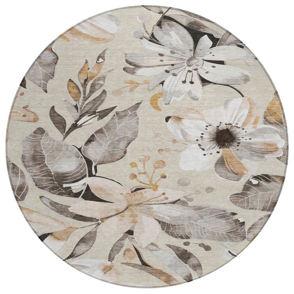 Machine Washable Indoor/Outdoor Chantille ACN2260 Brown 8' x 8' Round Rug. Picture 1