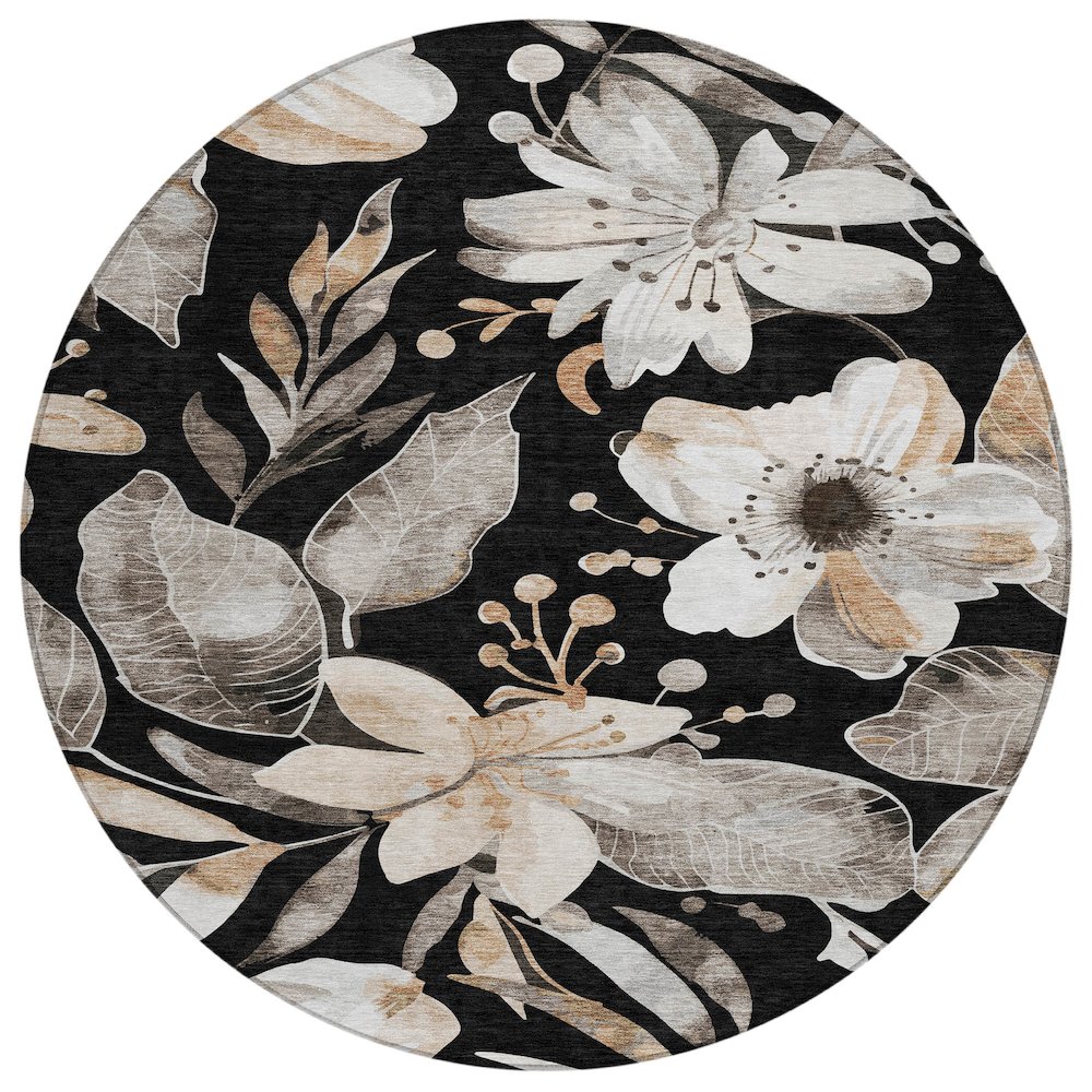 Machine Washable Indoor/Outdoor Chantille ACN2260 Black 8' x 8' Round Rug. Picture 1