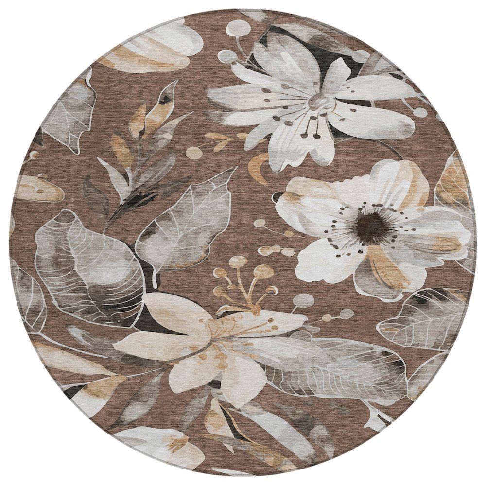 Machine Washable Indoor/Outdoor Chantille ACN2260 Brown 8' x 8' Round Rug. Picture 1