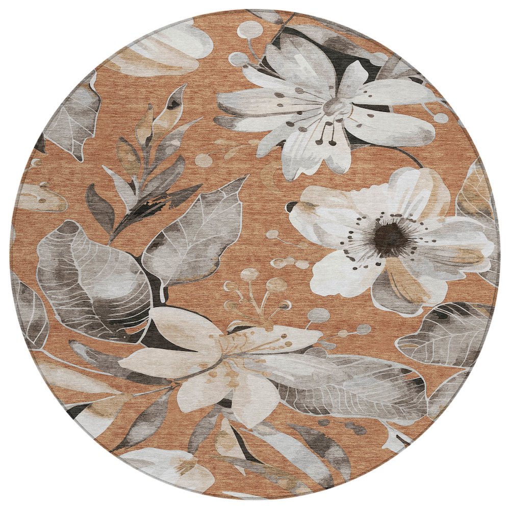 Machine Washable Indoor/Outdoor Chantille ACN2260 Orange 8' x 8' Round Rug. Picture 1