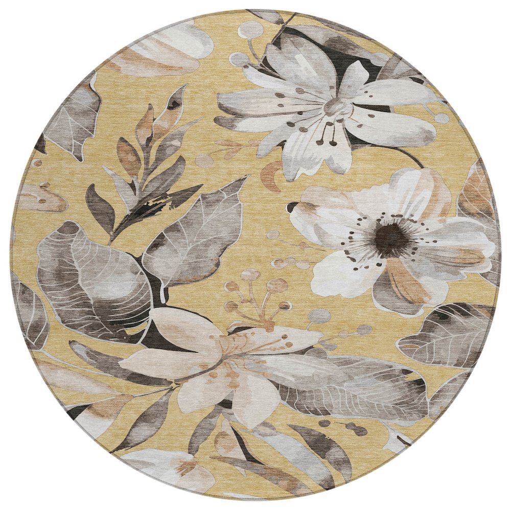 Machine Washable Indoor/Outdoor Chantille ACN2260 Gold 8' x 8' Round Rug. Picture 1