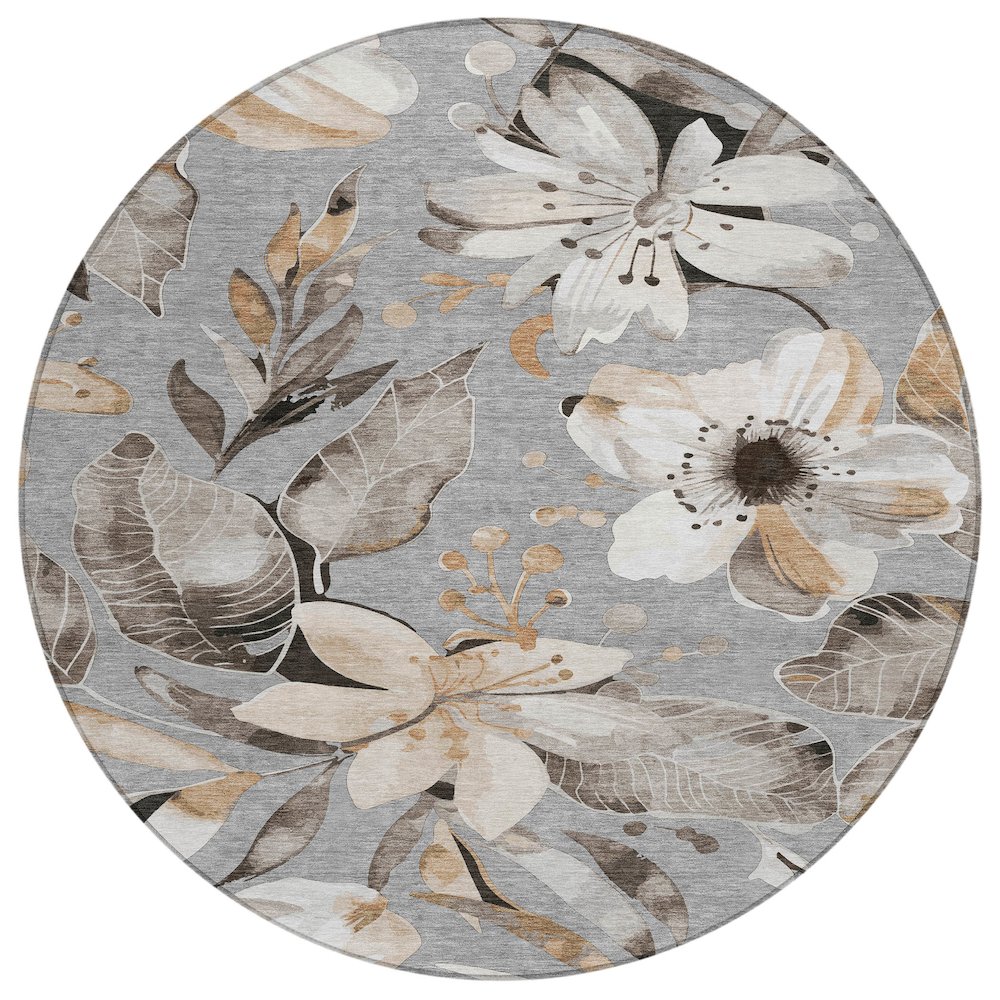 Machine Washable Indoor/Outdoor Chantille ACN2260 Gray 8' x 8' Round Rug. Picture 1