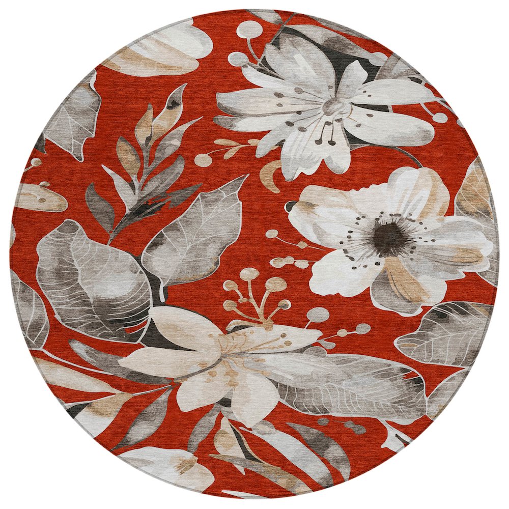 Machine Washable Indoor/Outdoor Chantille ACN2260 Red 8' x 8' Round Rug. Picture 1