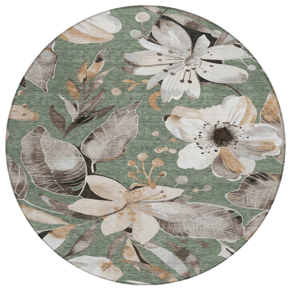 Machine Washable Indoor/Outdoor Chantille ACN2260 Green 8' x 8' Round Rug. Picture 1
