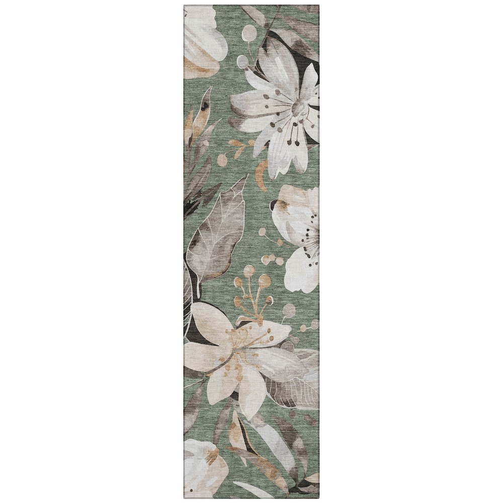 Machine Washable Indoor/Outdoor Chantille ACN2260 Green 2'3" x 7'6" Runner Rug. Picture 1