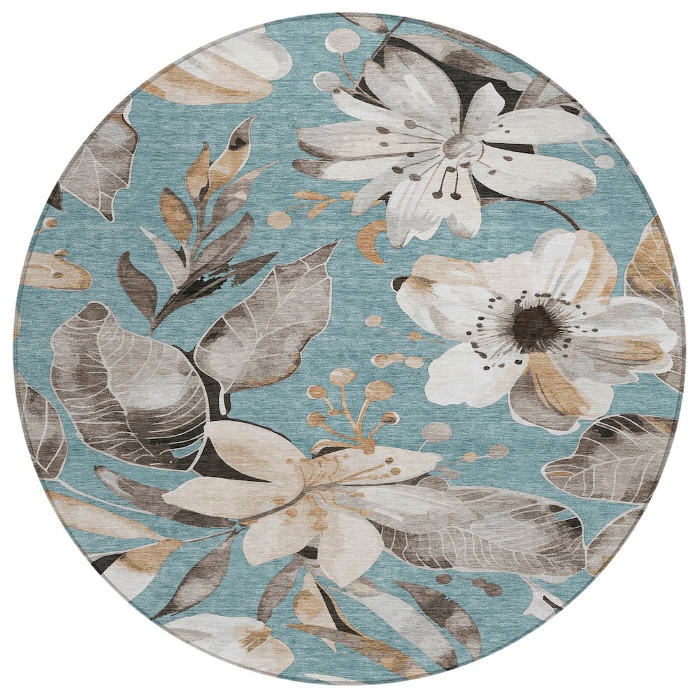 Machine Washable Indoor/Outdoor Chantille ACN2260 Teal 8' x 8' Round Rug. Picture 1