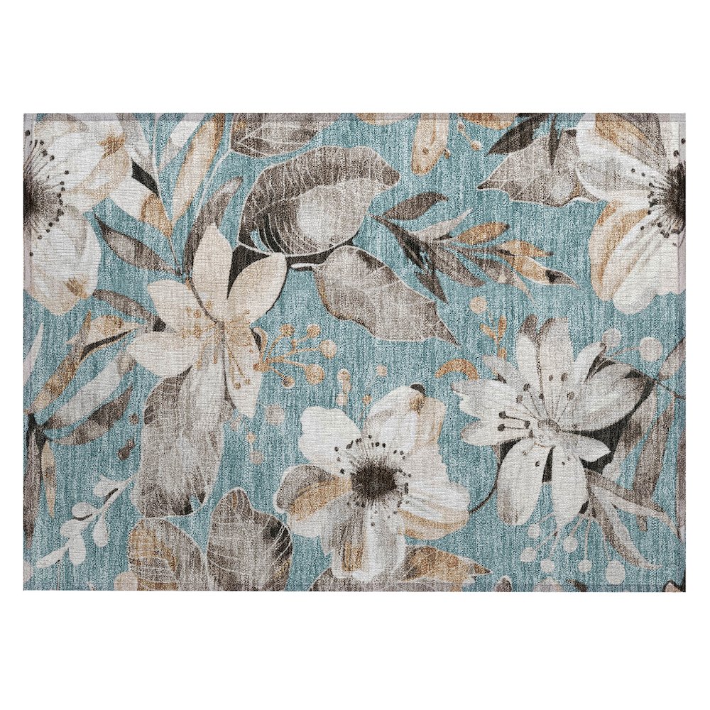 Machine Washable Indoor/Outdoor Chantille ACN2260 Teal 1'8" x 2'6" Rug. Picture 1