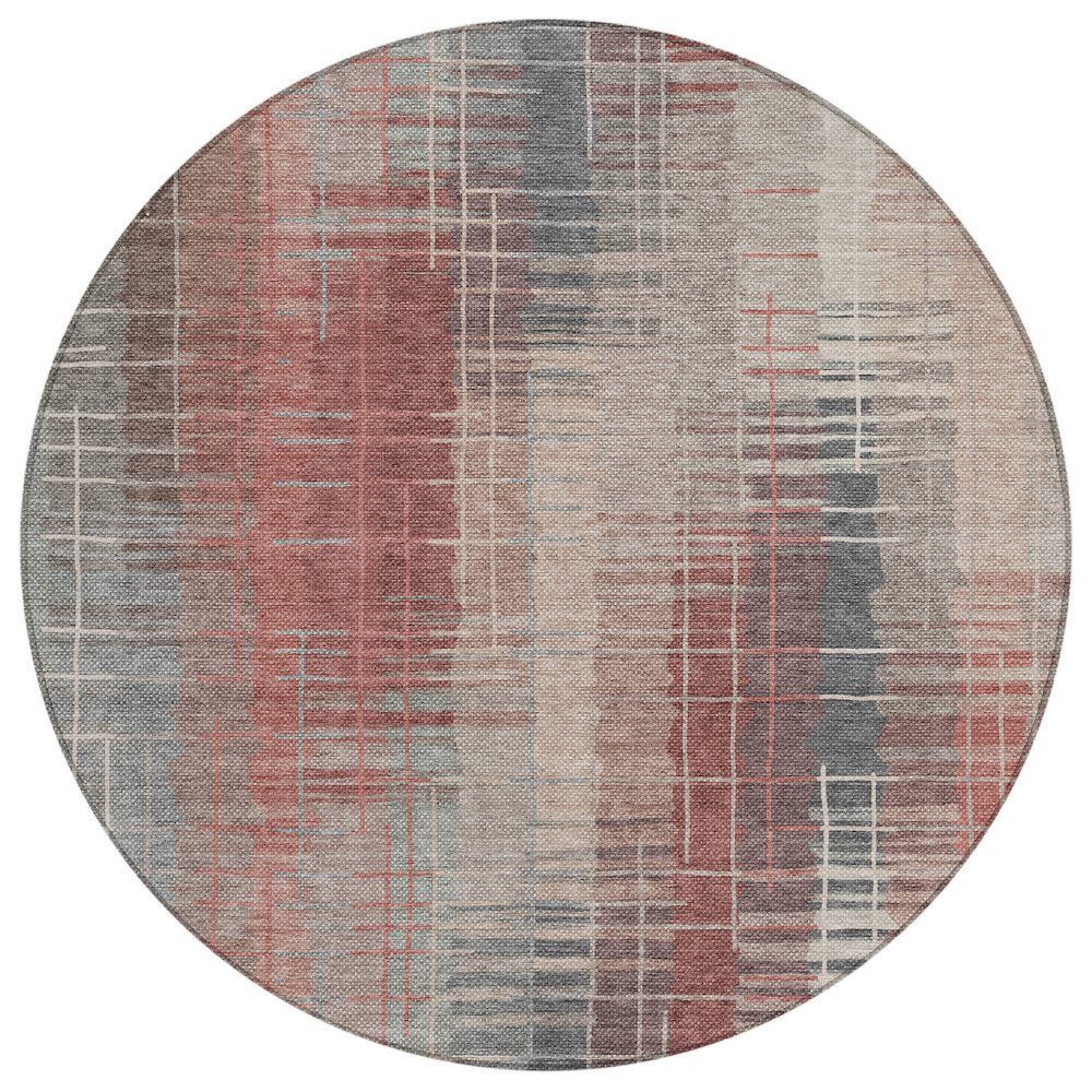 Machine Washable Indoor/Outdoor Chantille ACN2261 Orange 8' x 8' Round Rug. Picture 1